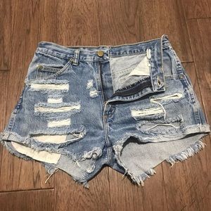 Vintage Wrangler High Rise Distressed Denim Shorts